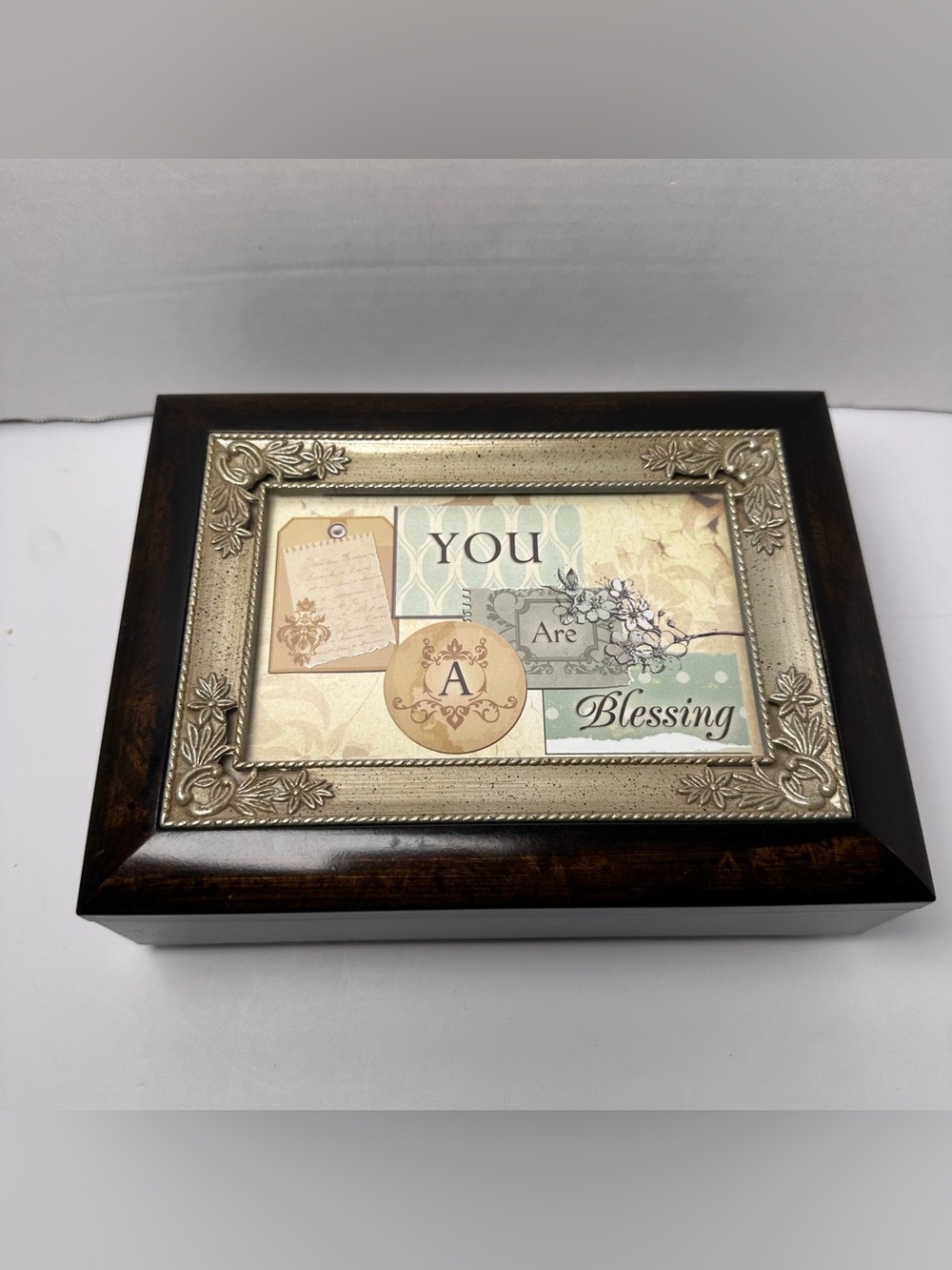 Sankyo Dark Wood Blessing Music Box Jewelry Trinket Photo Treasure-Fur Elise